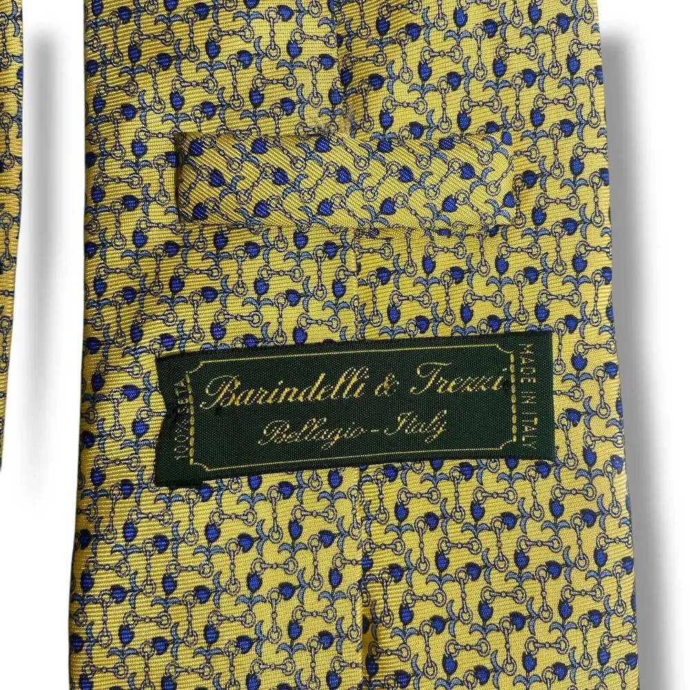 Barindelli & Trezzi 100% Silk Tie Necktie For Men Made in Italy Yellow Blue